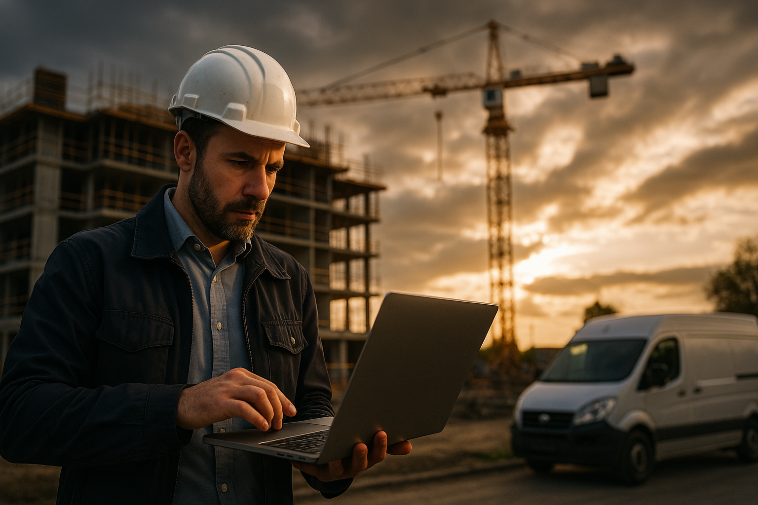 Ultra realistic image for 10 Features Every Trade Business Software Must Have in 2025. Focus: wide cinematic exterior view with dramatic lighting, ultra realistic