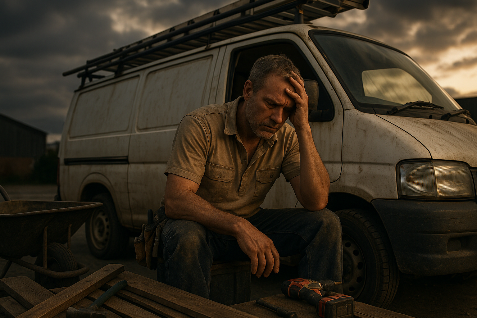 Ultra realistic image for 5 Cash Flow Mistakes That Sink Trade Businesses. Focus: wide cinematic exterior view with dramatic lighting, ultra realistic