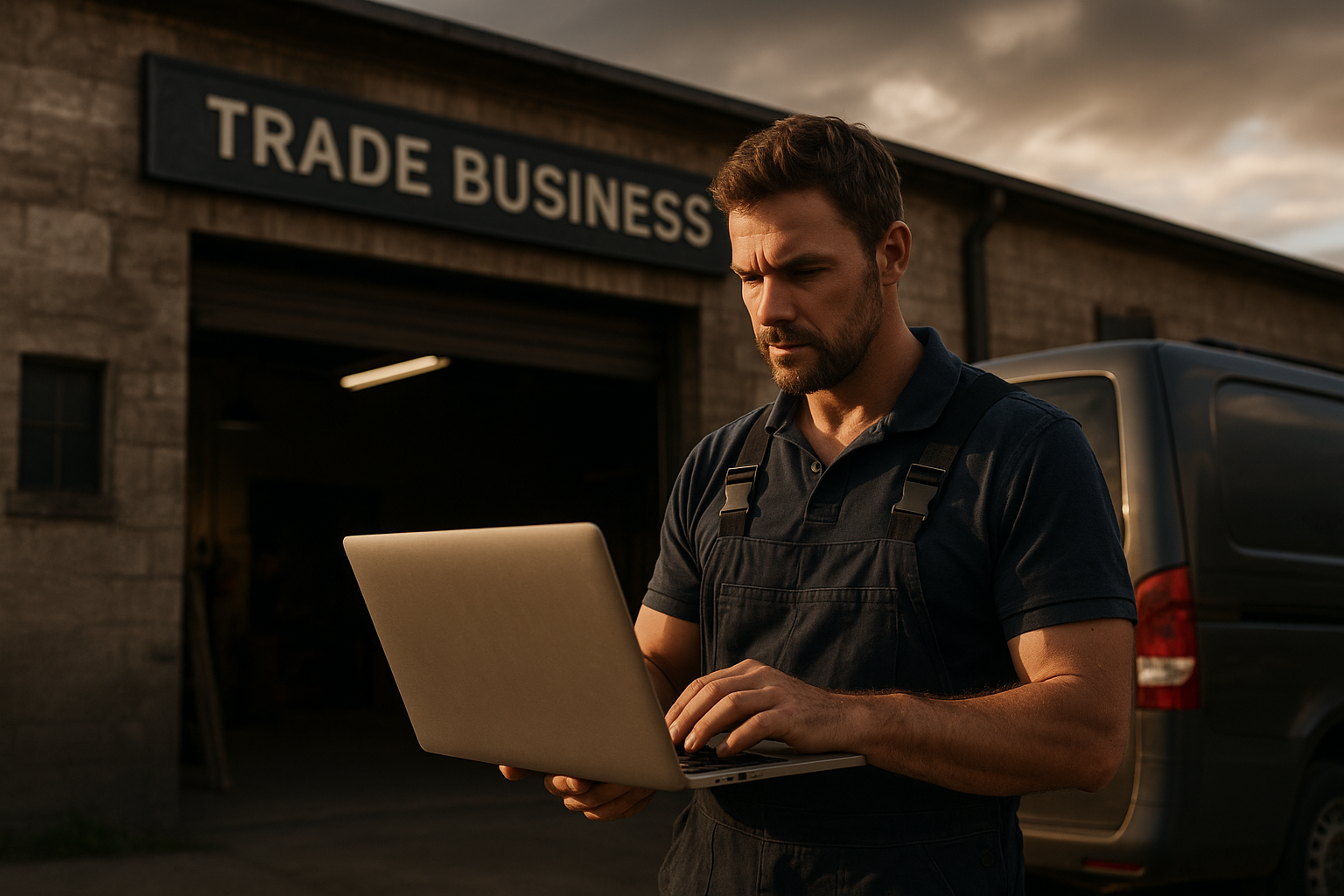 Ultra realistic image for 5 Reasons Your Trade Business Needs a Customer Database. Focus: wide cinematic exterior view with dramatic lighting, ultra realistic