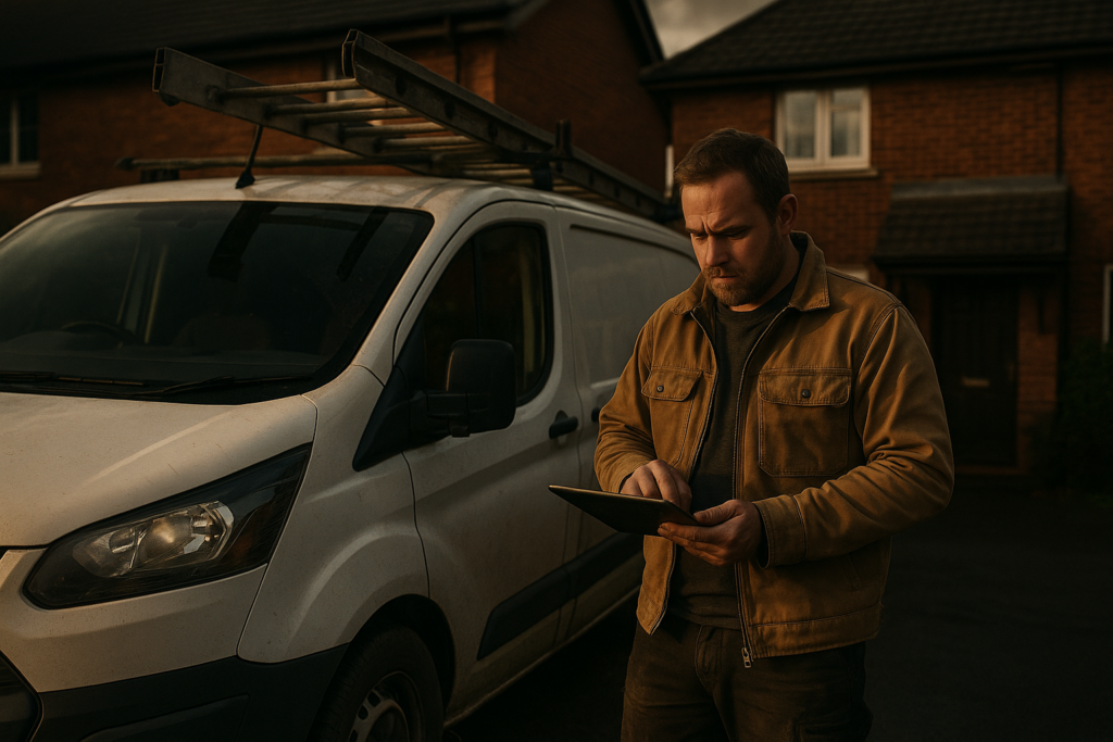 Ultra realistic image for 5 Ways to Get Paid Faster as a UK Tradesman. Focus: wide cinematic exterior view with dramatic lighting, ultra realistic