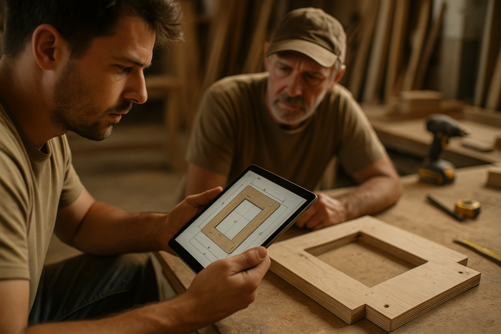 Ultra realistic image for Carpentry Teams Create Reusable Templates for Faster Planning. Focus: intimate interior detail shot with shallow depth of field, ultra realistic