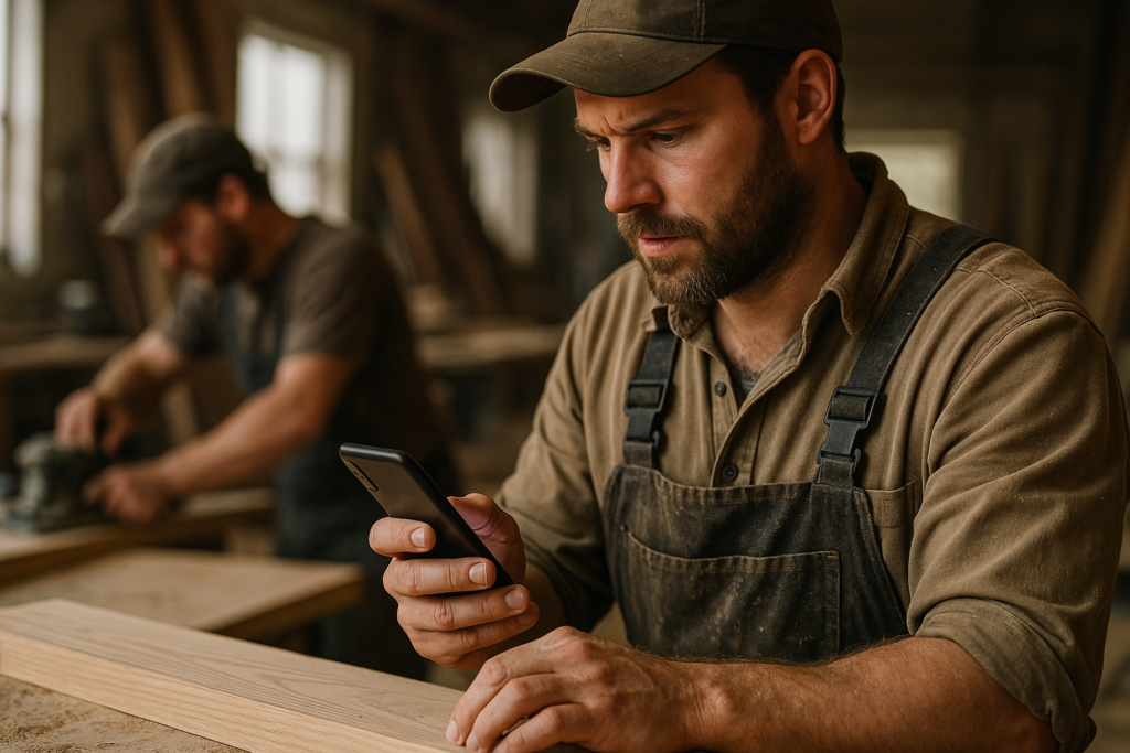 Ultra realistic image for Carpentry Teams Use Smart Reminders to Avoid Missed Tasks. Focus: intimate interior detail shot with shallow depth of field, ultra realistic