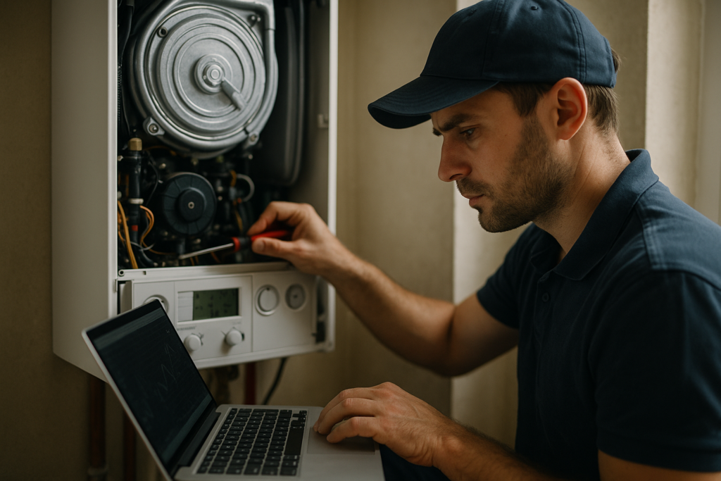 Ultra realistic image for How Boiler Engineers Manage Service and Installation Work. Focus: intimate interior detail shot with shallow depth of field, ultra realistic