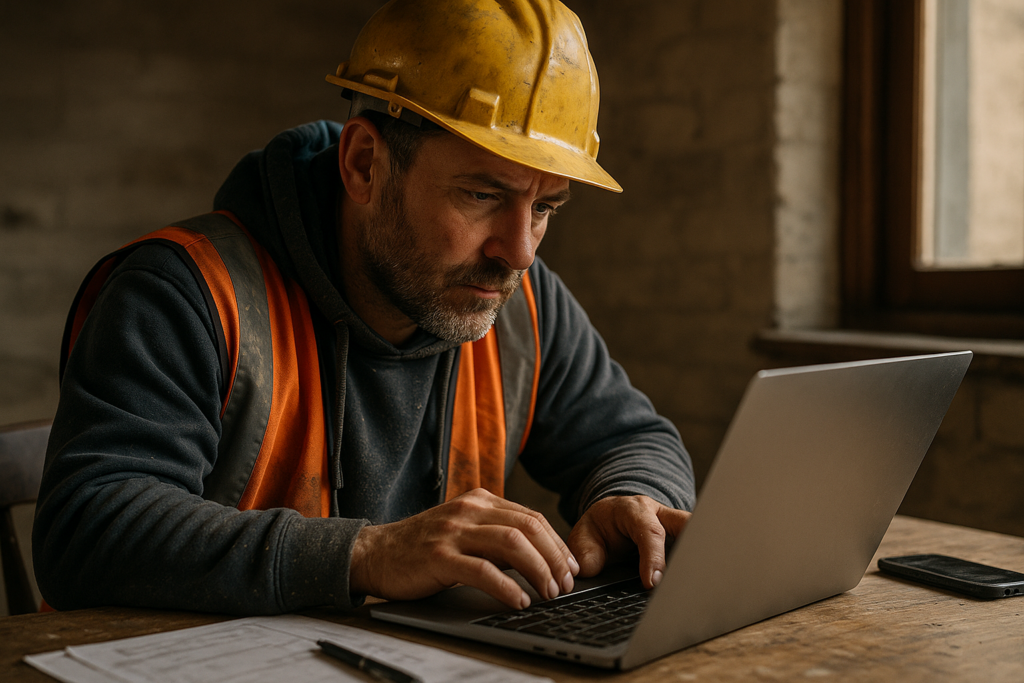 Ultra realistic image for How ConstruX Simplifies Job Management for UK Tradesmen. Focus: intimate interior detail shot with shallow depth of field, ultra realistic