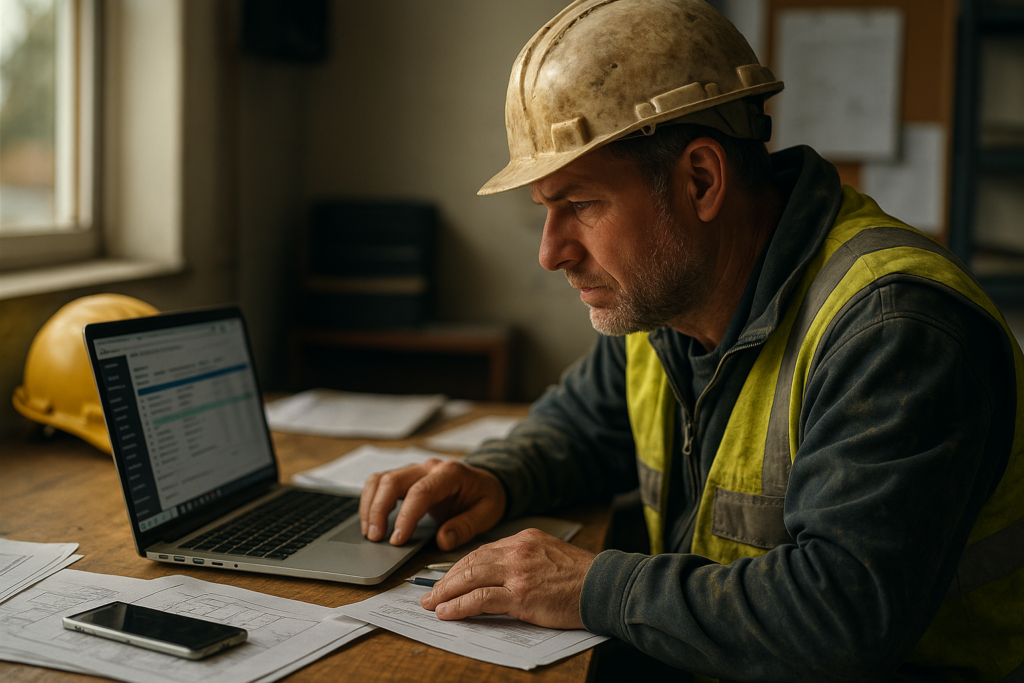 Ultra realistic image for How ConstruX Simplifies Project Management for UK Tradesmen and Contractors. Focus: intimate interior detail shot with shallow depth of field, ultra realistic