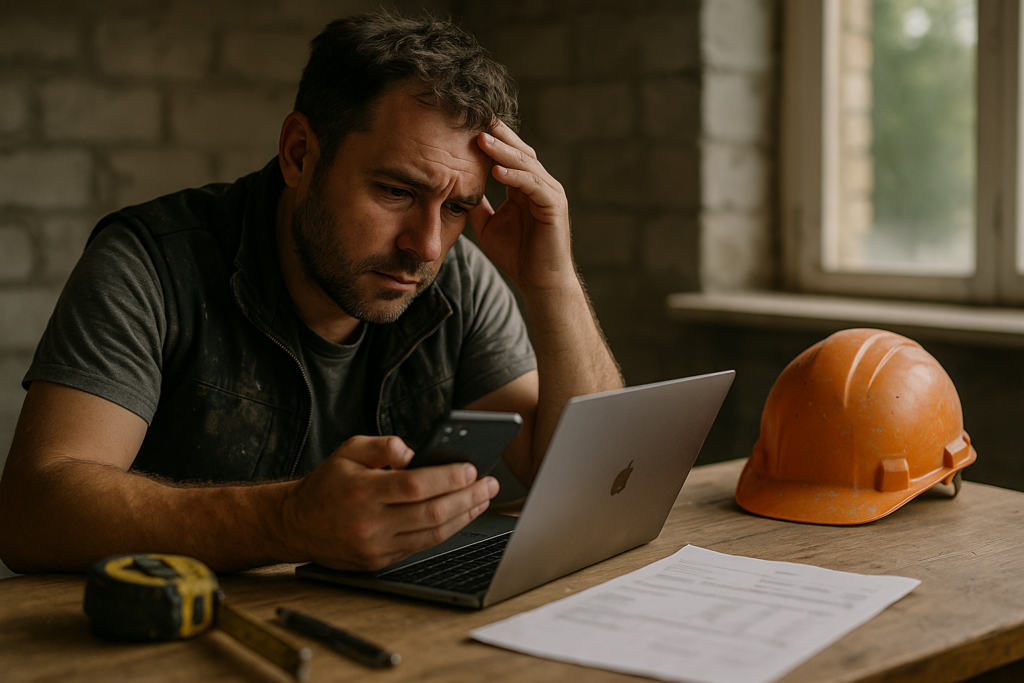 Ultra realistic image for How ConstruX Transforms Project Management for UK Tradesmen. Focus: intimate interior detail shot with shallow depth of field, ultra realistic