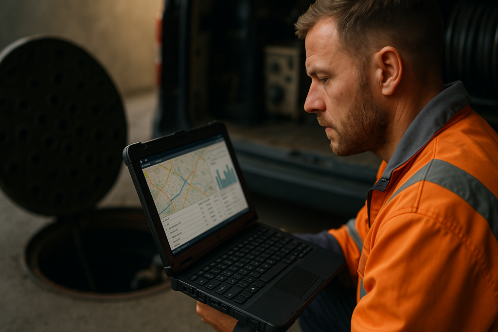 Ultra realistic image for How Drainage Companies Manage Reactive and Planned Work. Focus: intimate interior detail shot with shallow depth of field, ultra realistic