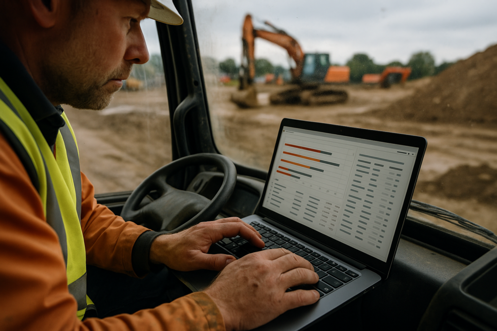 Ultra realistic image for How Groundworkers Track Multiple Site Operations. Focus: intimate interior detail shot with shallow depth of field, ultra realistic