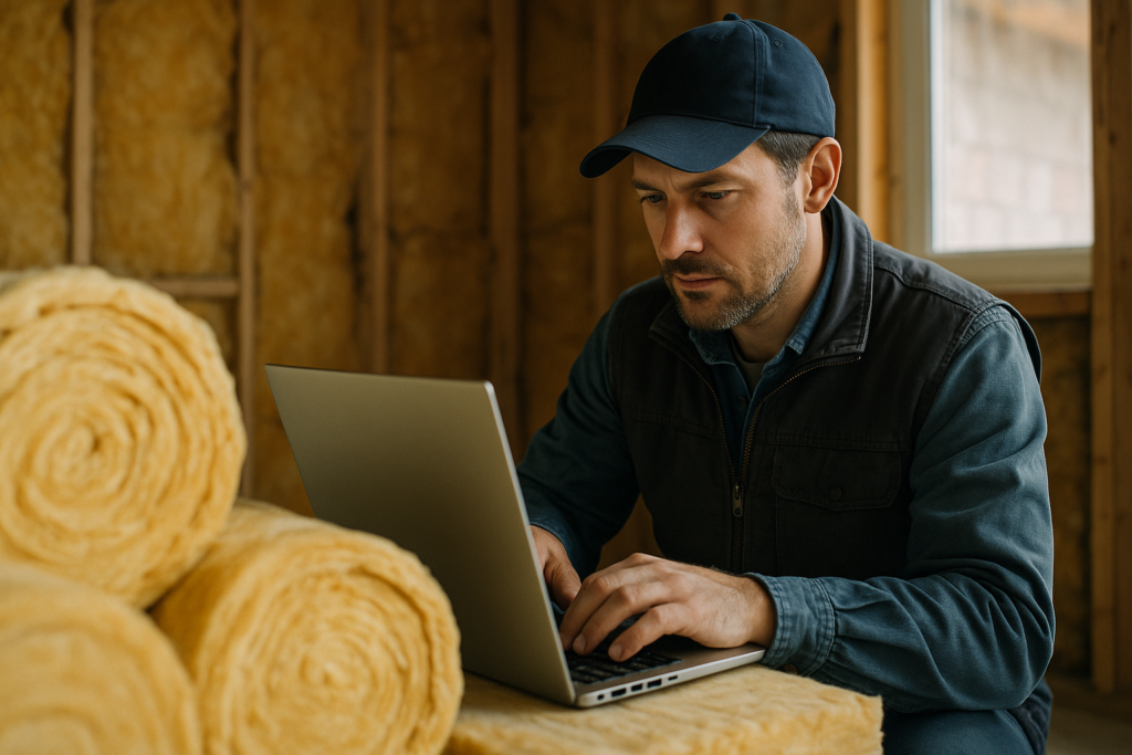 Ultra realistic image for How Insulation Contractors Track Material and Labour Costs. Focus: intimate interior detail shot with shallow depth of field, ultra realistic