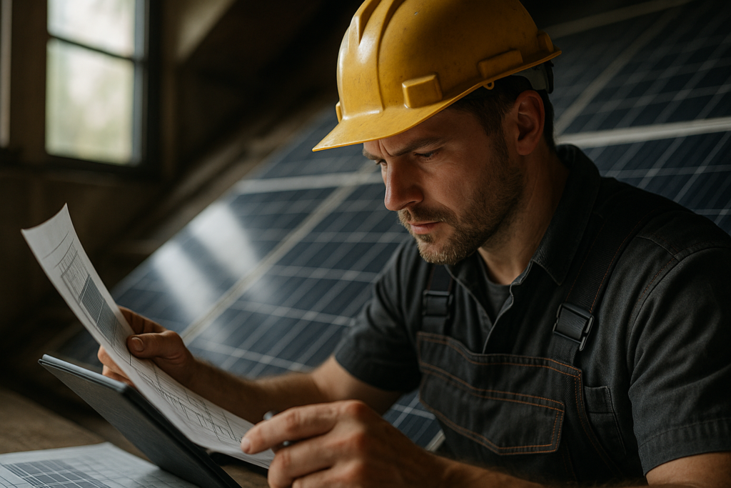 Ultra realistic image for How Solar Panel Installers Manage Complex Installations. Focus: intimate interior detail shot with shallow depth of field, ultra realistic