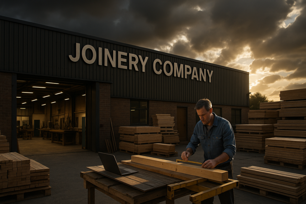 Ultra realistic image for Joinery Companies Improve Quality Control Processes. Focus: wide cinematic exterior view with dramatic lighting, ultra realistic
