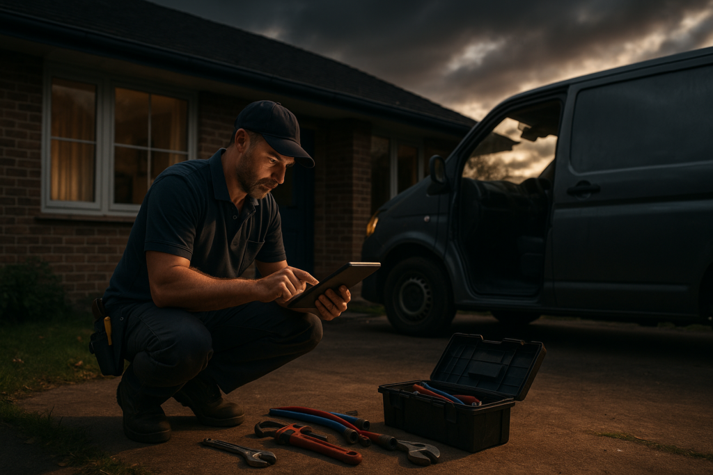 Ultra realistic image for Plumbers Automate Estimates With Smart Templates. Focus: wide cinematic exterior view with dramatic lighting, ultra realistic