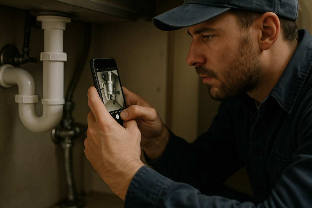 Ultra realistic image for Plumbers Capture Job Photos for Compliance. Focus: intimate interior detail shot with shallow depth of field, ultra realistic