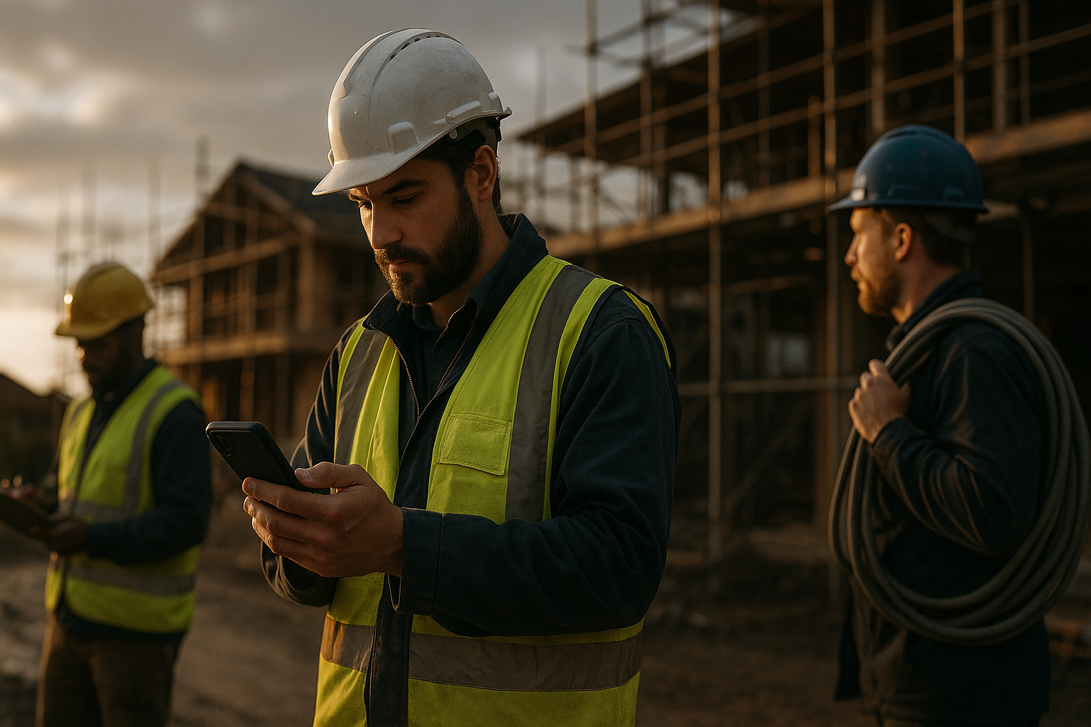 Ultra realistic image for Small Trades Teams Build Trust With Real Time Status Updates. Focus: wide cinematic exterior view with dramatic lighting, ultra realistic