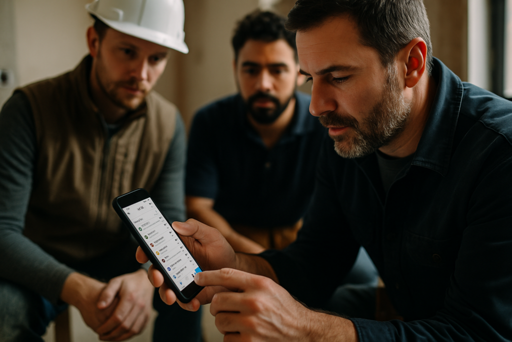 Ultra realistic image for Small Trades Teams Build Trust With Real Time Status Updates. Focus: intimate interior detail shot with shallow depth of field, ultra realistic