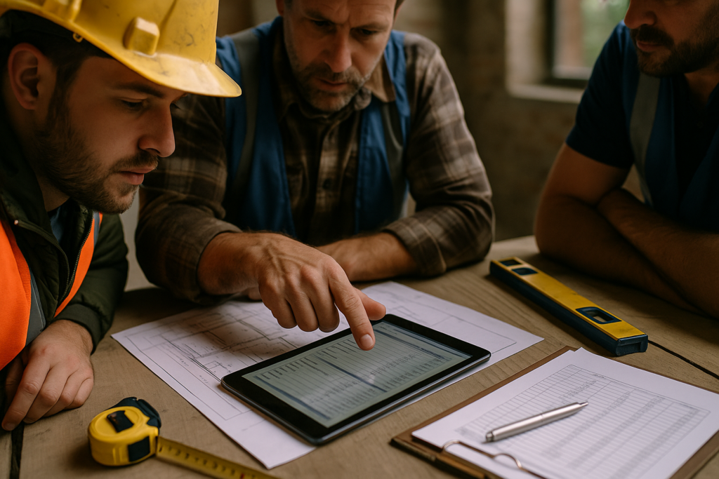 Ultra realistic image for Small Trades Teams Standardise Estimates Using Templates. Focus: intimate interior detail shot with shallow depth of field, ultra realistic