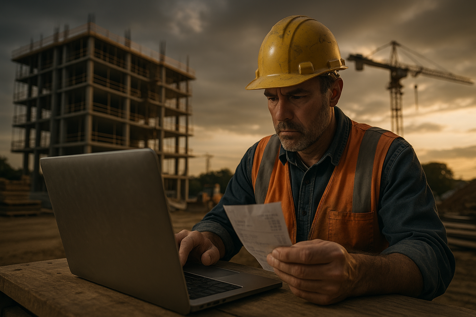 Ultra realistic image for Stop Losing Money: How to Track Expenses on Every Job. Focus: wide cinematic exterior view with dramatic lighting, ultra realistic