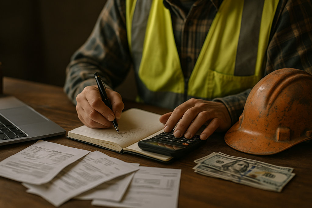 Ultra realistic image for Stop Losing Money: How to Track Expenses on Every Job. Focus: intimate interior detail shot with shallow depth of field, ultra realistic