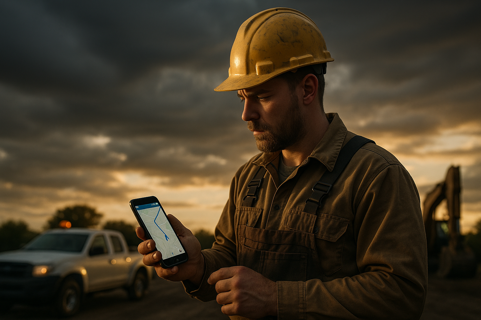 Ultra realistic image for The Complete Guide to GPS Time Tracking for Field Teams. Focus: wide cinematic exterior view with dramatic lighting, ultra realistic