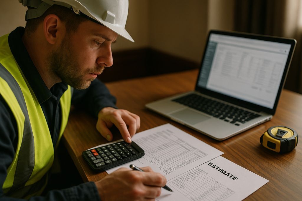 Ultra realistic image for The Complete Guide to UK Construction Quoting Strategy. Focus: intimate interior detail shot with shallow depth of field, ultra realistic