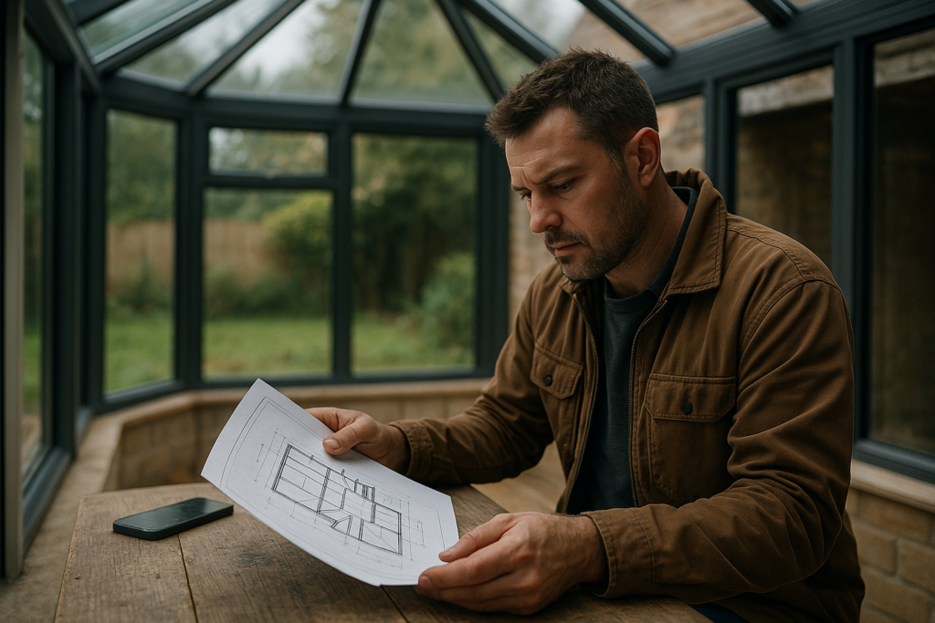 Ultra realistic image for The Conservatory Installer’s Guide to Project Management. Focus: intimate interior detail shot with shallow depth of field, ultra realistic