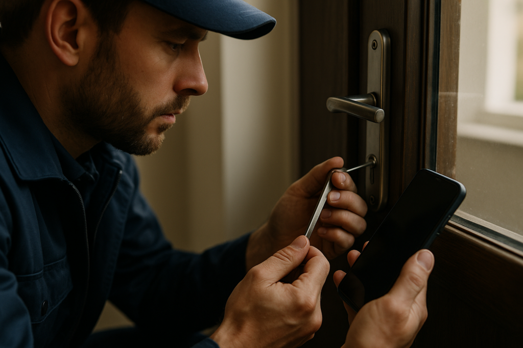 Ultra realistic image for The Locksmith’s Guide to Managing Emergency Callouts. Focus: intimate interior detail shot with shallow depth of field, ultra realistic