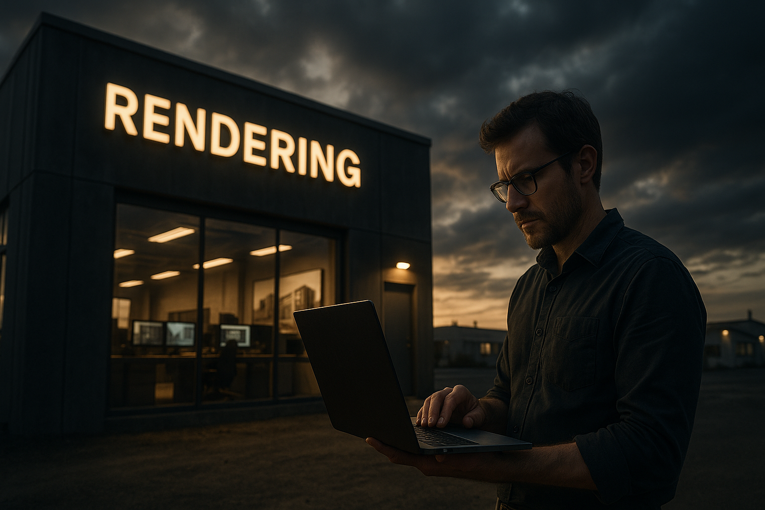 Ultra realistic image for The Rendering Specialist’s Guide to Job Scheduling. Focus: wide cinematic exterior view with dramatic lighting, ultra realistic