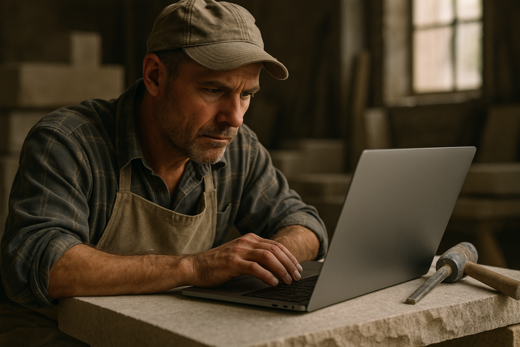 Ultra realistic image for The Stonemason’s Guide to Managing Bespoke Projects. Focus: intimate interior detail shot with shallow depth of field, ultra realistic