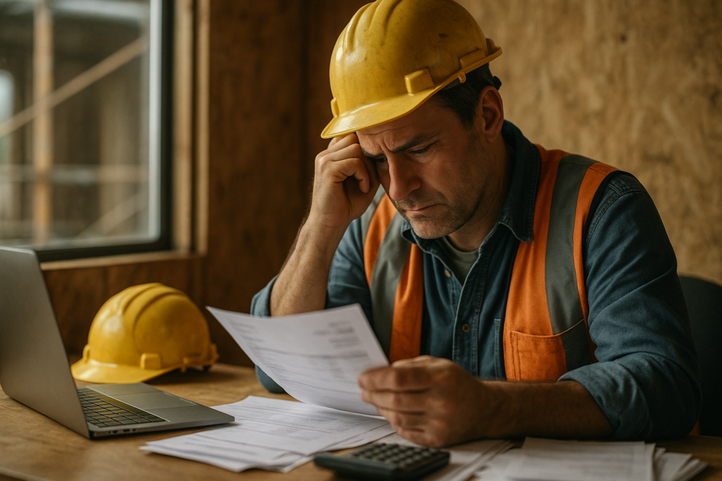 Ultra realistic image for The True Cost of Chasing Late Payments in Construction. Focus: intimate interior detail shot with shallow depth of field, ultra realistic