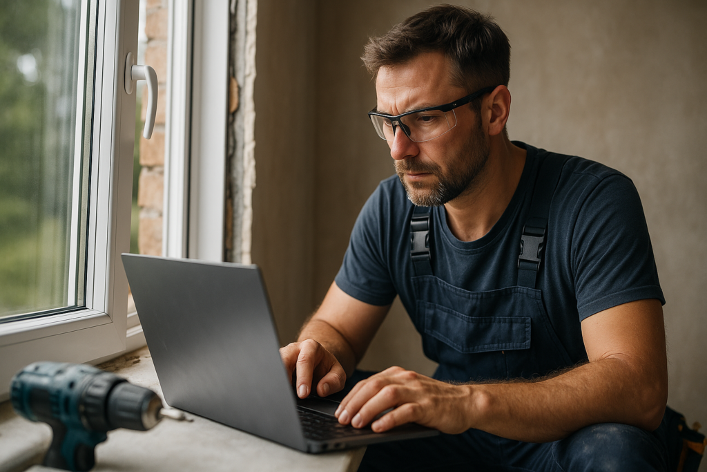 Ultra realistic image for The Window Fitter’s Guide to Managing Installations. Focus: intimate interior detail shot with shallow depth of field, ultra realistic