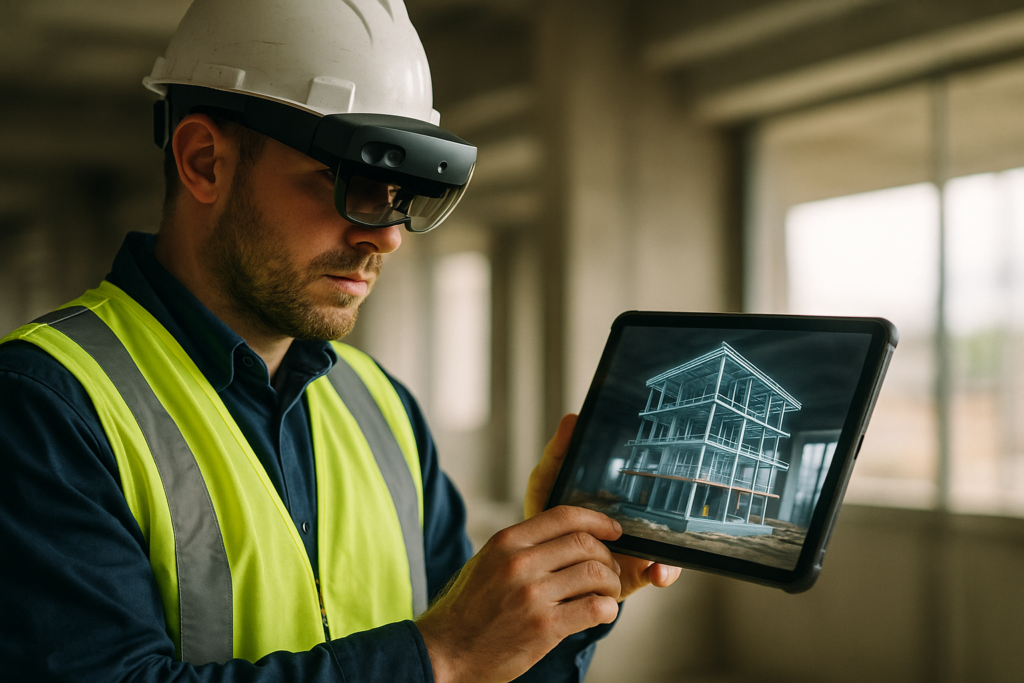 Ultra realistic image for Top 10 Trends in UK Construction Software for 2025. Focus: intimate interior detail shot with shallow depth of field, ultra realistic