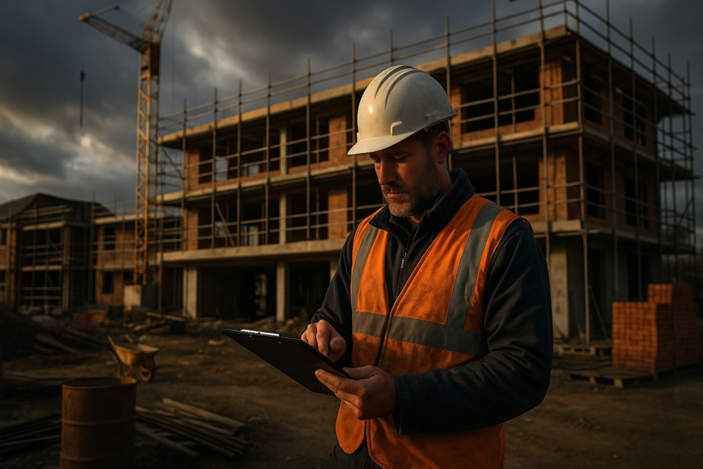 Ultra realistic image for Top 14 Tools UK Builders Use for Quality Control. Focus: wide cinematic exterior view with dramatic lighting, ultra realistic