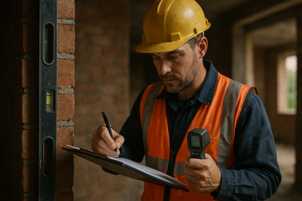 Ultra realistic image for Top 14 Tools UK Builders Use for Quality Control. Focus: intimate interior detail shot with shallow depth of field, ultra realistic