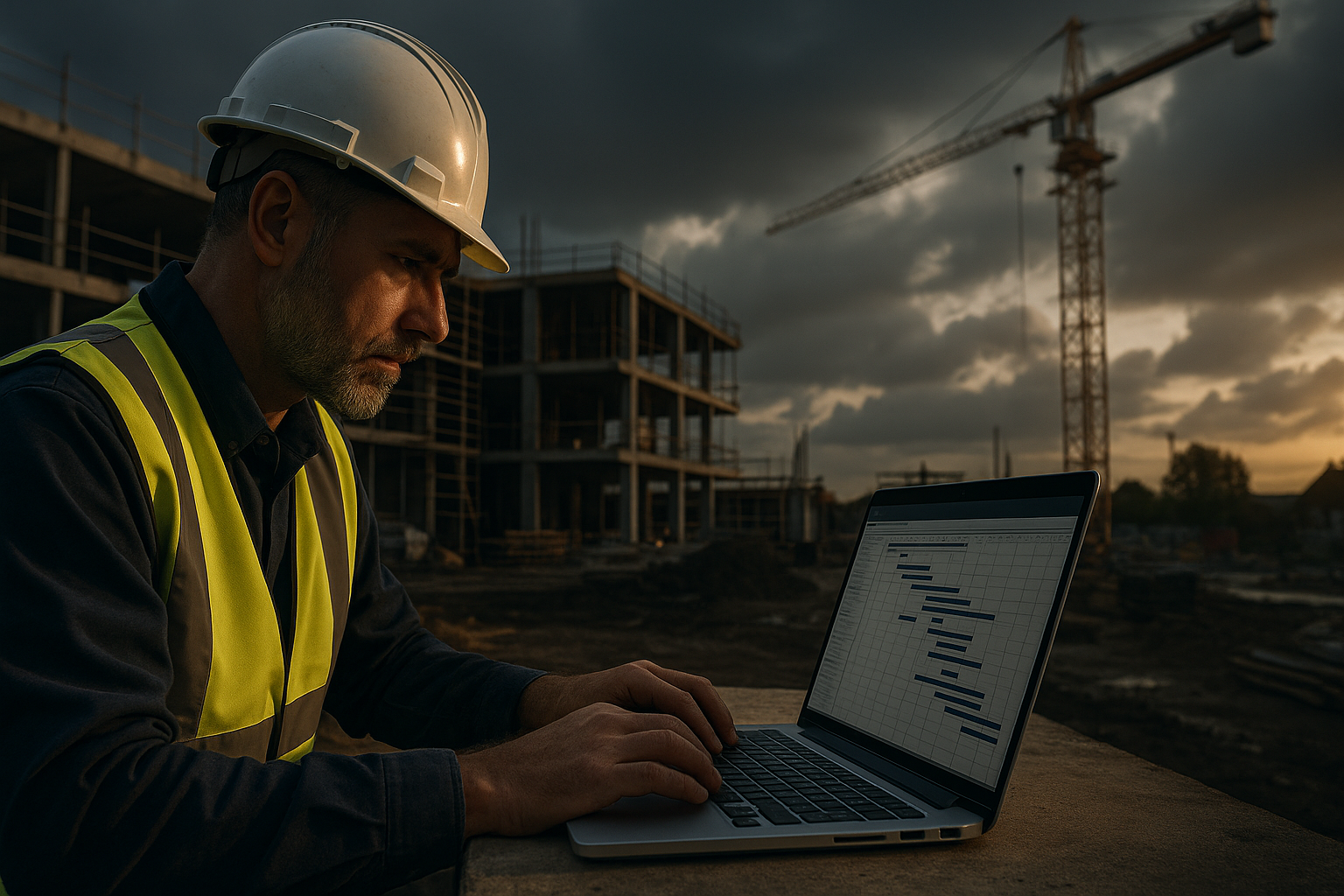 Ultra realistic image for Top 7 Ways UK Builders Boost Profit With Smart Software. Focus: wide cinematic exterior view with dramatic lighting, ultra realistic