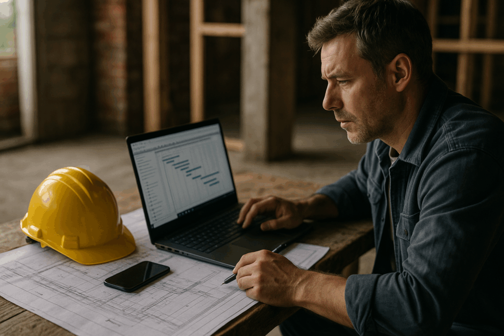 Ultra realistic image for Top 7 Ways UK Builders Boost Profit With Smart Software. Focus: intimate interior detail shot with shallow depth of field, ultra realistic