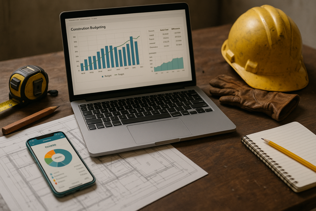 Ultra realistic image for Top 8 Tools for Accurate Budgeting in Construction. Focus: intimate interior detail shot with shallow depth of field, ultra realistic