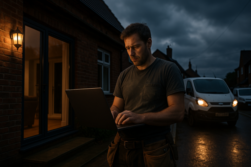 Ultra realistic image for Transform Your Trade Business with ConstruX: The Ultimate WordPress Project Management Solution. Focus: wide cinematic exterior view with dramatic lighting, ultra realistic