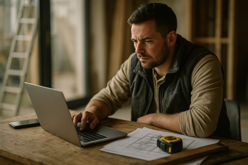 Ultra realistic image for Transform Your Trade Business with ConstruX: The Ultimate WordPress Project Management Solution. Focus: intimate interior detail shot with shallow depth of field, ultra realistic