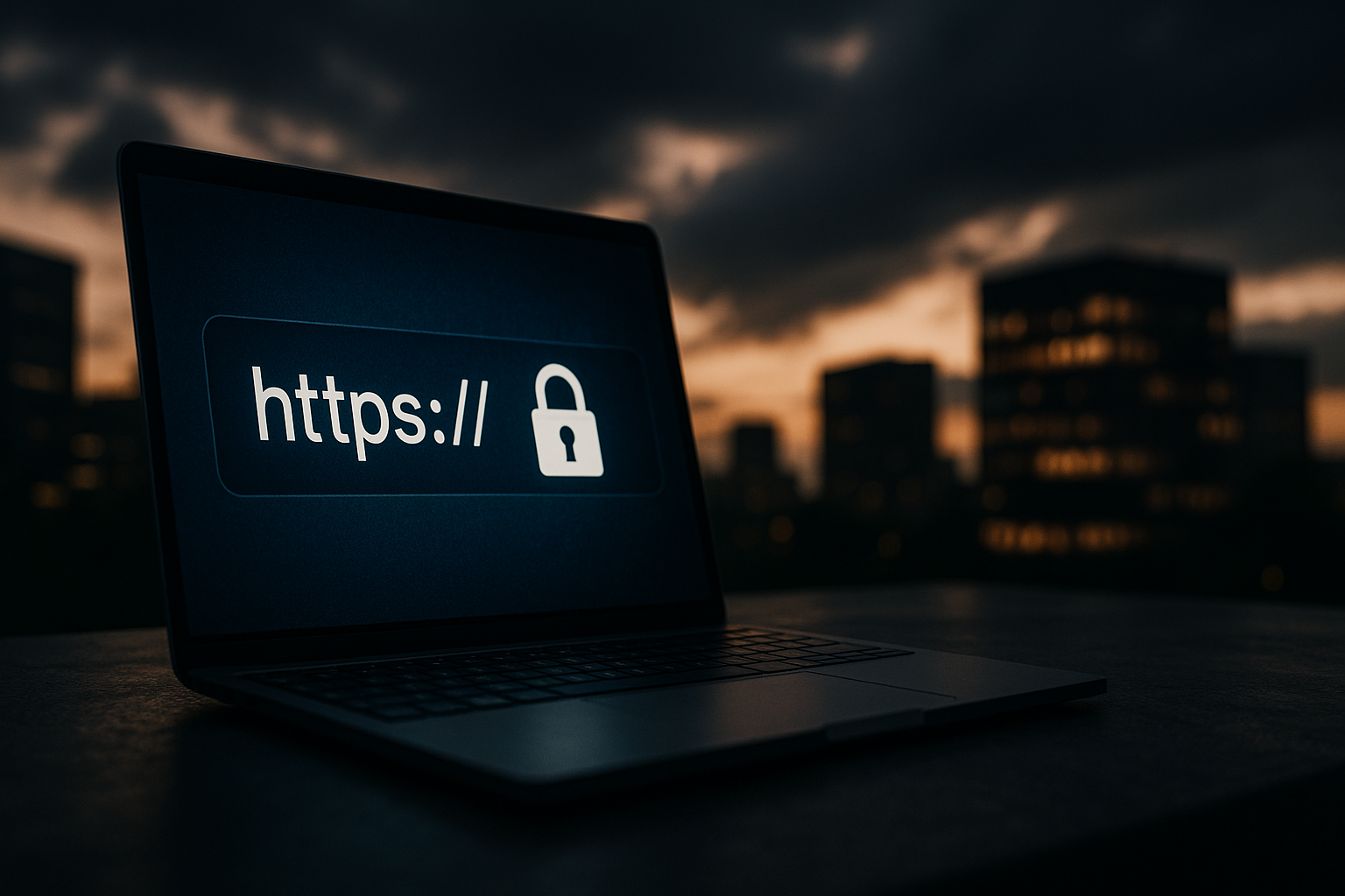 Ultra realistic image for Ultimate Guide to SSL/TLS Encryption: How HTTPS Secures All Data Transmission. Focus: wide cinematic exterior view with dramatic lighting, ultra realistic