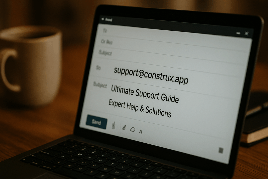 Ultra realistic image for Ultimate Support Guide for support@construx.app – Expert Help & Solutions. Focus: intimate interior detail shot with shallow depth of field, ultra realistic