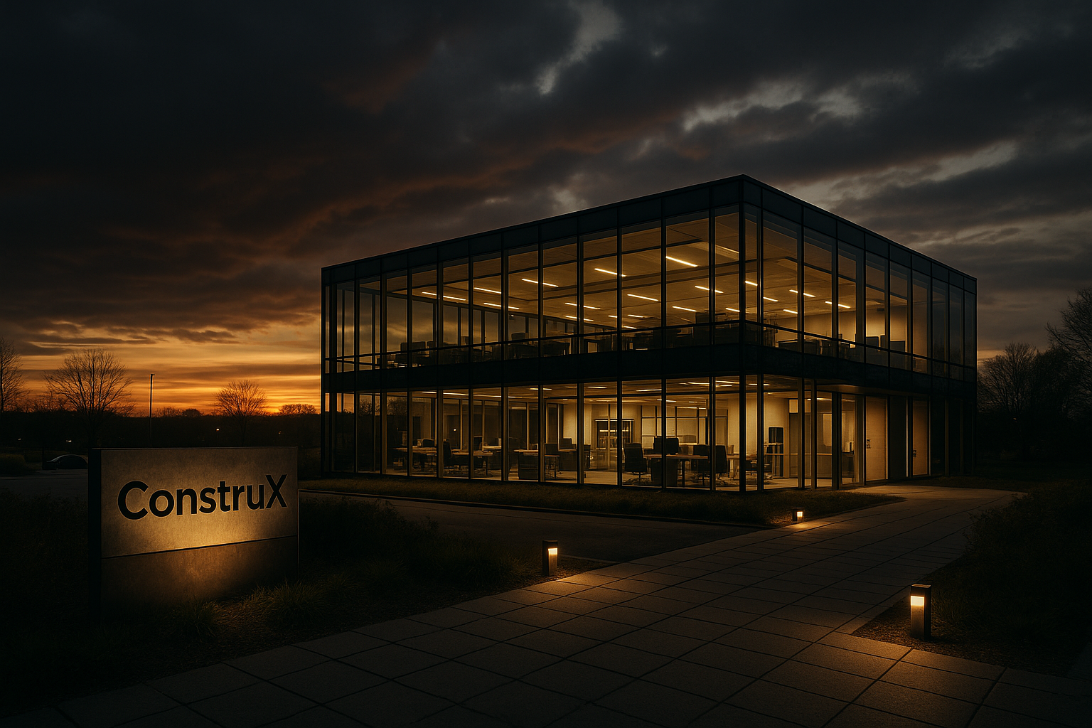 Ultra realistic image for Unlock Massive Savings with ConstruX: Unlimited Users Included in Every License Unlike Competitors Charging £15-25 Per User Monthly. Focus: wide cinematic exterior view with dramatic lighting, ultra realistic