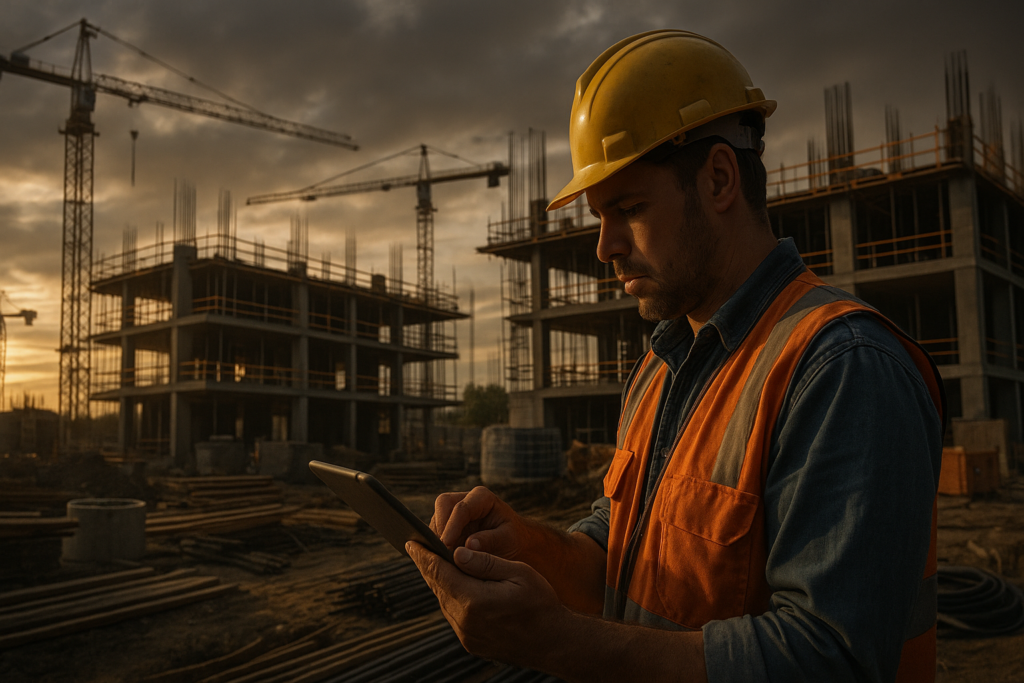 Ultra realistic image for Why Automated Purchase Orders Matter in Construction. Focus: wide cinematic exterior view with dramatic lighting, ultra realistic