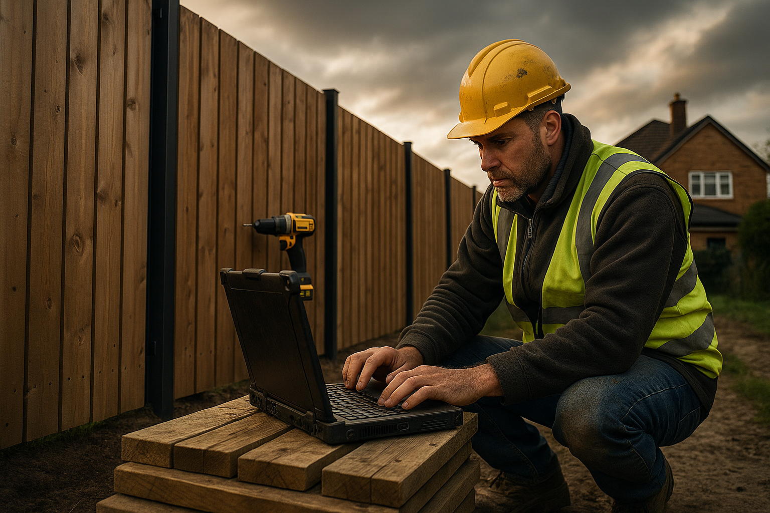 Ultra realistic image for Why Fence Installers Need Job Management Software. Focus: wide cinematic exterior view with dramatic lighting, ultra realistic