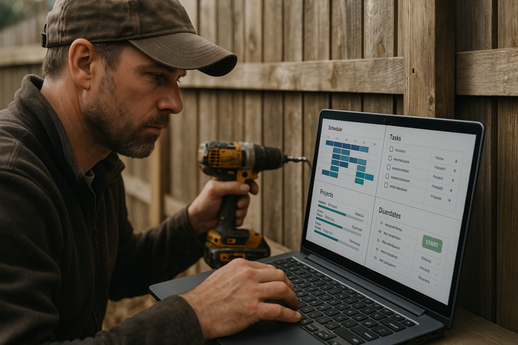 Ultra realistic image for Why Fence Installers Need Job Management Software. Focus: intimate interior detail shot with shallow depth of field, ultra realistic