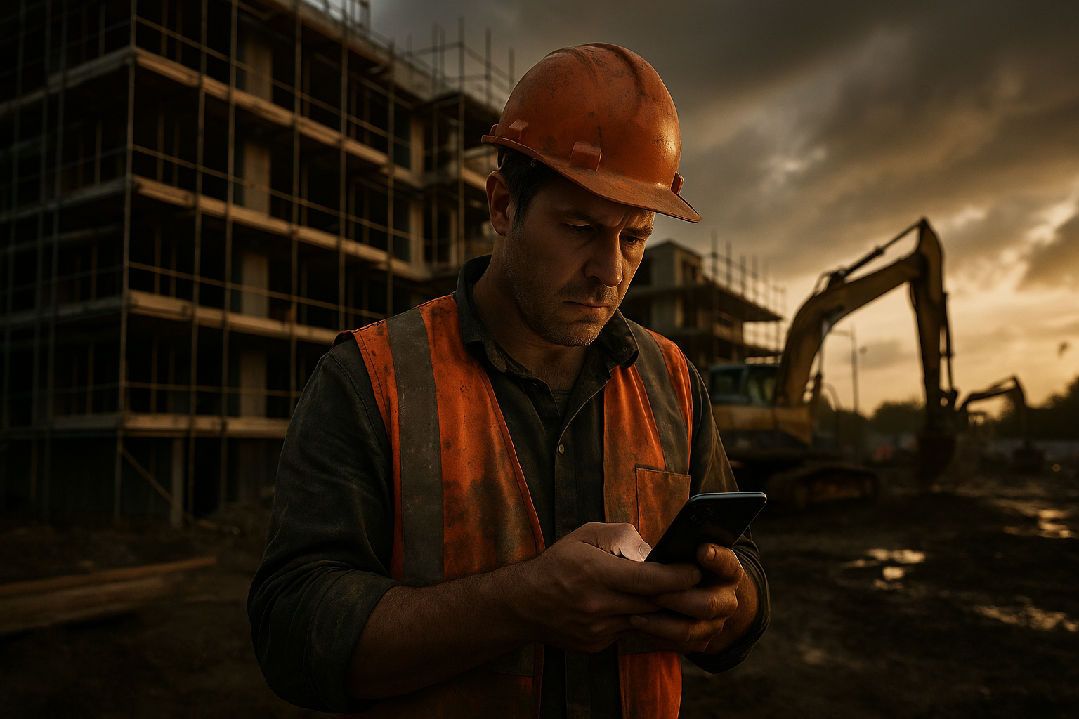 Ultra realistic image for Why General Builders Should Stop Using WhatsApp for Job Updates. Focus: wide cinematic exterior view with dramatic lighting, ultra realistic