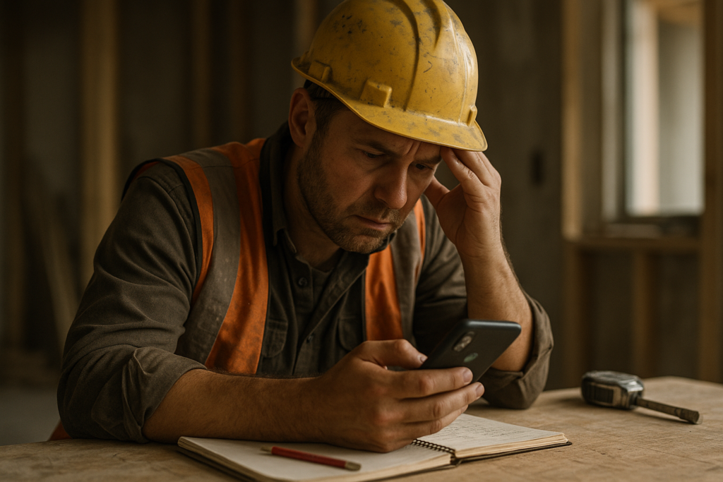 Ultra realistic image for Why General Builders Should Stop Using WhatsApp for Job Updates. Focus: intimate interior detail shot with shallow depth of field, ultra realistic