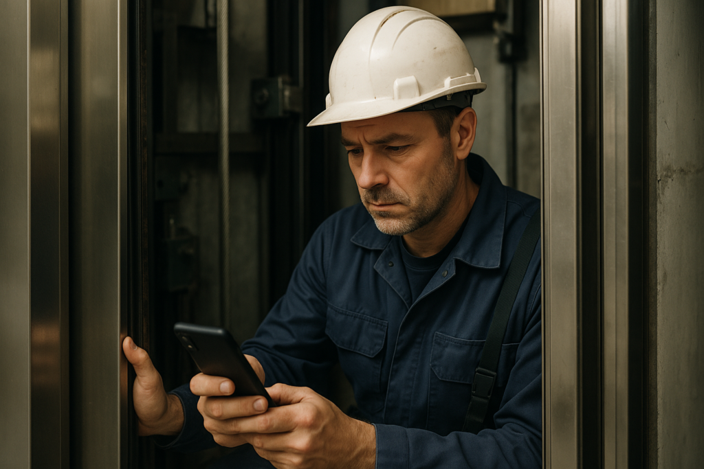 Ultra realistic image for Why Lift Engineers Need Real-Time Job Assignment. Focus: intimate interior detail shot with shallow depth of field, ultra realistic