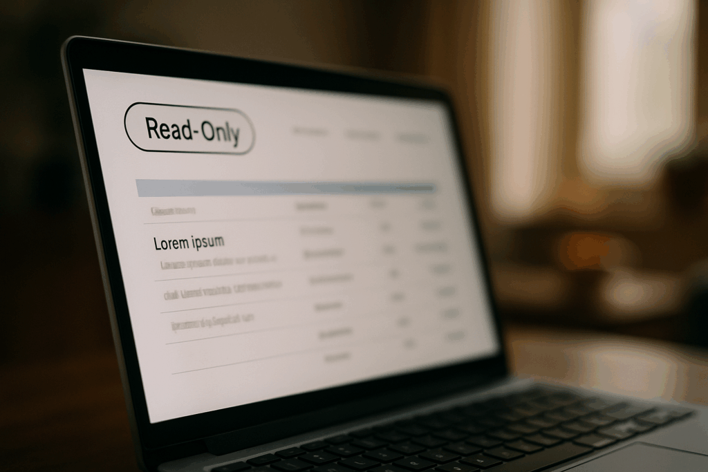 Ultra realistic image for Why Read-Only Mode After Trial Protects Your Data. Focus: intimate interior detail shot with shallow depth of field, ultra realistic