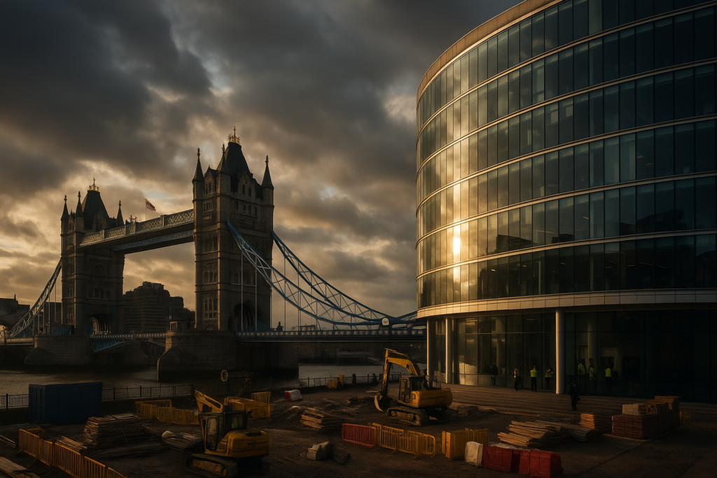 Ultra realistic image for Why UK Buildings Perform Better With Cloud Coordination. Focus: wide cinematic exterior view with dramatic lighting, ultra realistic