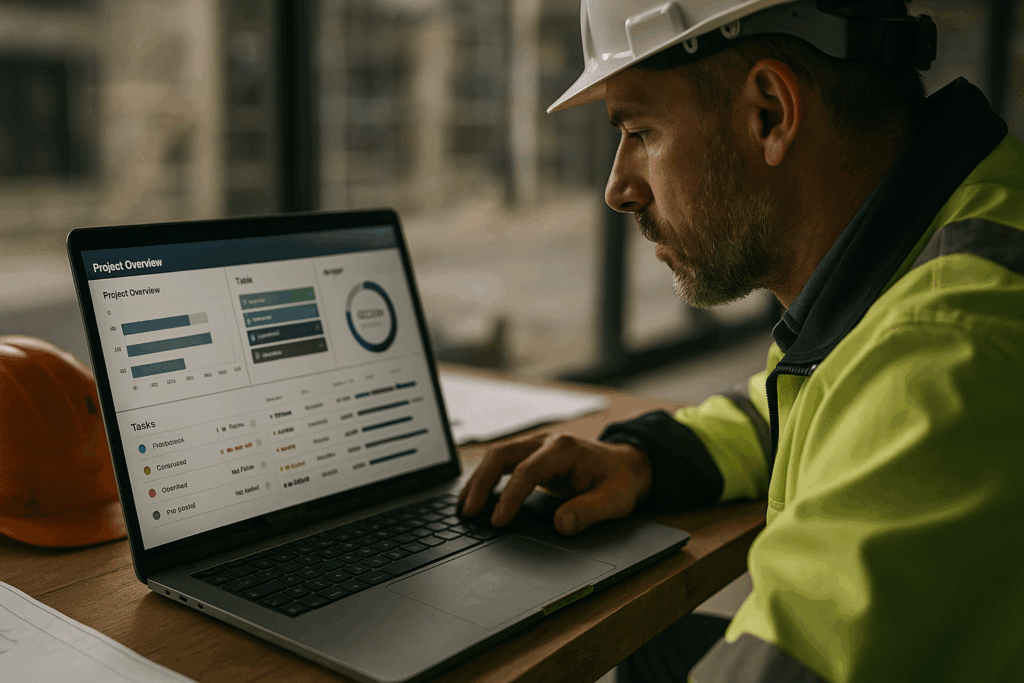 Ultra realistic image for Why UK Contractors Need Real Time Project Visibility. Focus: intimate interior detail shot with shallow depth of field, ultra realistic